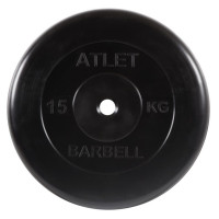 Диск обрезиненный d31мм MB Barbell Atlet 15кг черный MB-AtletB31-15
