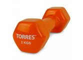 Гантель 2 кг Torres металл в виниловой оболочке, форма шестигранник PL522204 оранжевый