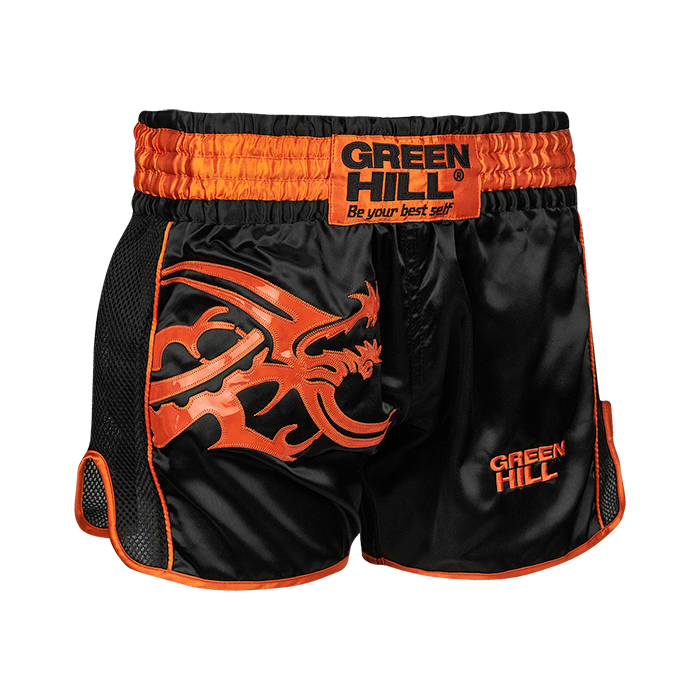 Шорты для тайского бокса Green Hill Garuda TBSG-6621, черно-оранжевые 700_700