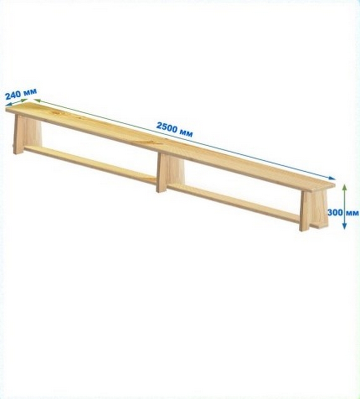 Скамейка гимнастическая 2500мм (щит дерево) ножки дерево Dinamika 723_800