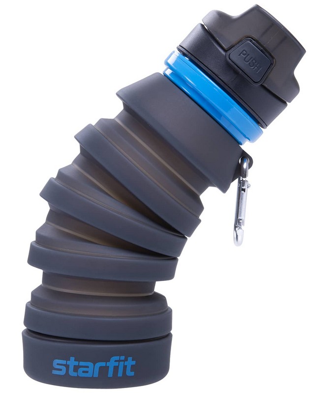 Бутылка для воды складная Pro Star Fit с карабином FB-100 серый 667_800