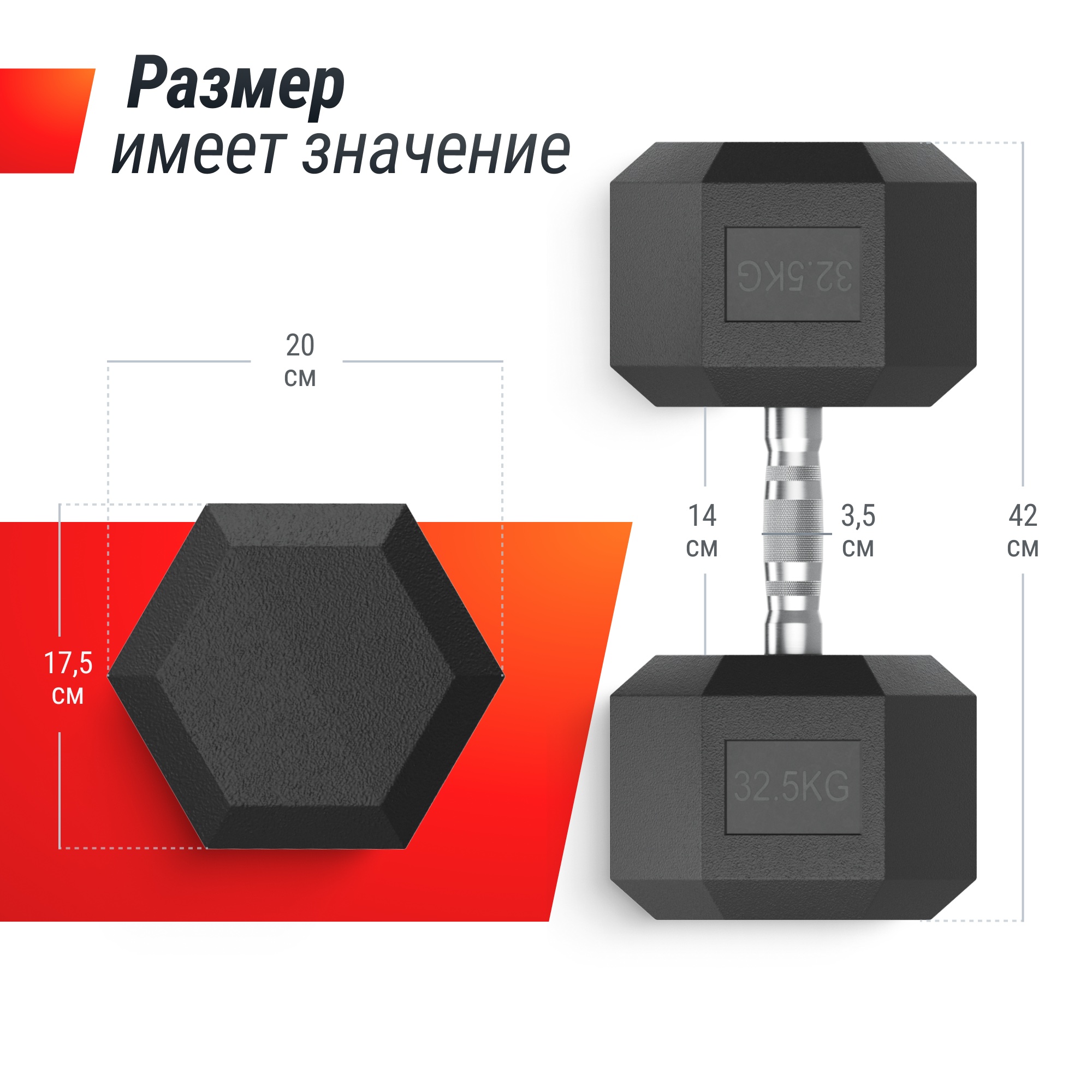 Гантель гексагональная обрезиненная 32,5 кг UnixFit DBHEX32_5 2000_2000