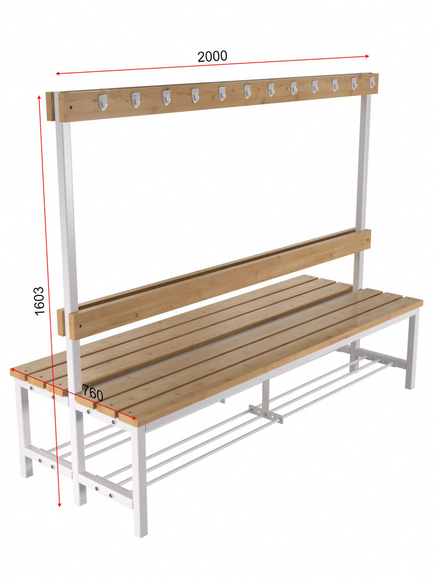 Скамейка для раздевалки с вешалкой, двухсторонняя разборная с полкой для обуви 2 м Glav 10.50-2000 1500_2000