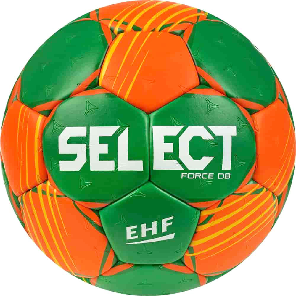 Мяч гандбольный Select FORCE DB V22, 1622858446, Senior (р.3), EHF Appr,ПУ, гибр.сш., оранжево-зеленый 1000_1000