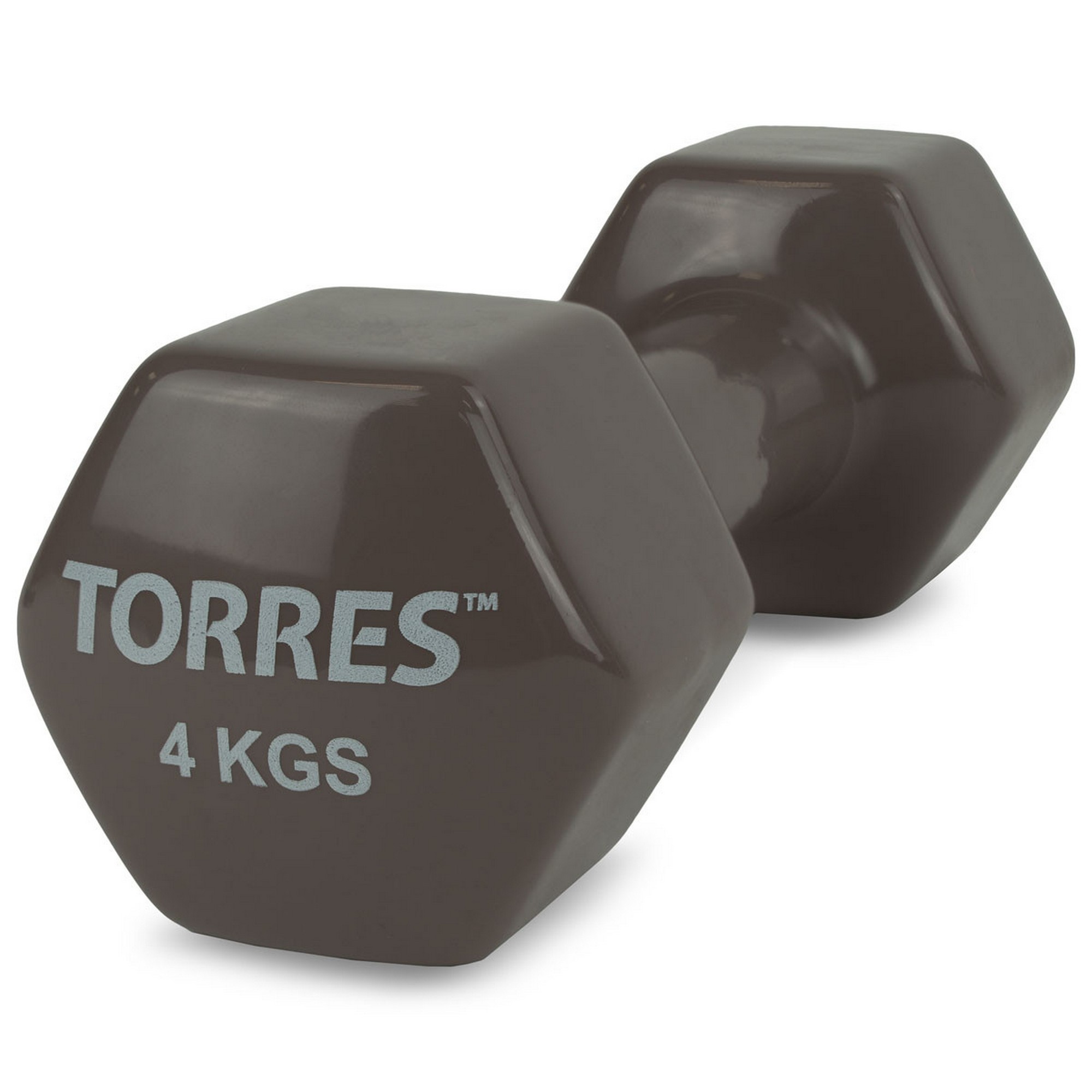 Гантель 4 кг Torres металл в виниловой оболочке, форма шестигранник PL522206 темно-серый 2000_2000