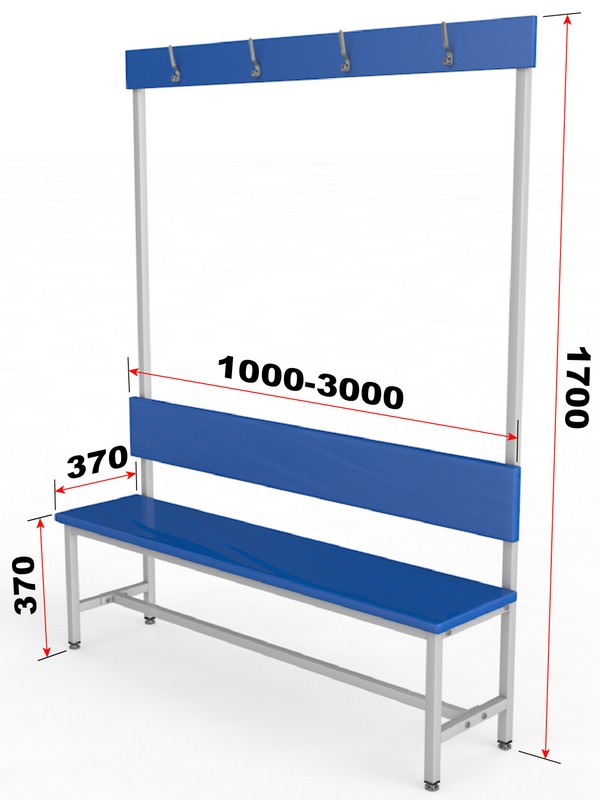Скамейка для раздевалки со спинкой, односторонняя с вешалкой, настил ЛДСП, 250см Glav 10.900-2500 600_800