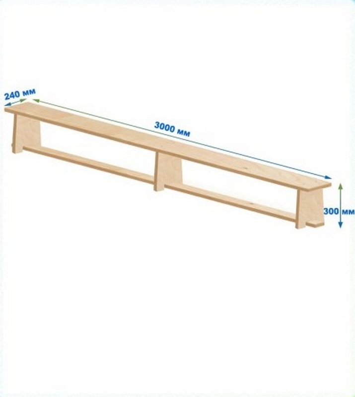 Скамейка гимнастическая 3000мм (фанерная) ножки фанера Dinamika 715_800