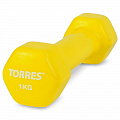Гантель 1 кг Torres металл в виниловой оболочке, форма шестигранник PL522202 лимонный 120_120